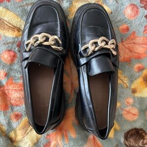 H&M Black Loafers with Gold Chain Detail